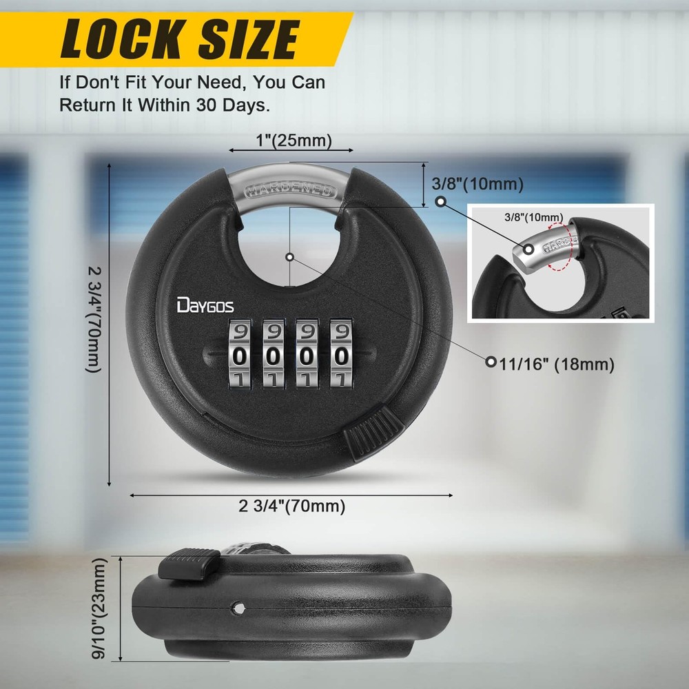 DAYGOS Combination Disc Padlocks for Outdoor - Heavy Duty 4 Digit Code Lock, ...