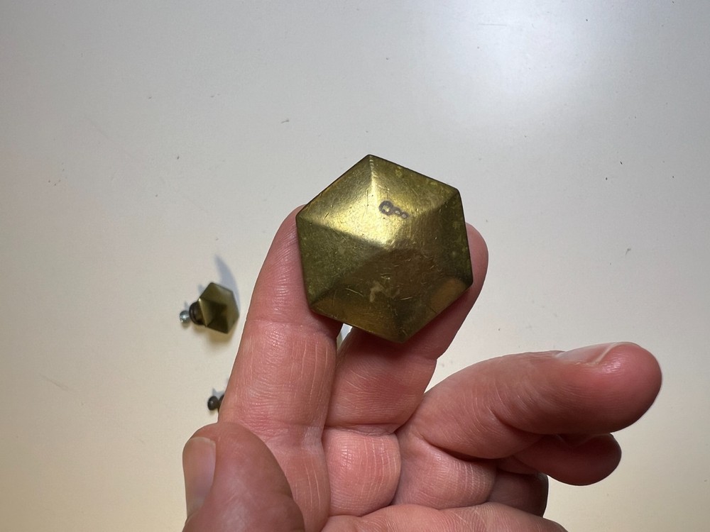 Vintage Mid Century Modern MCM Solid Brass Faceted Hex Drawer Pulls Knobs Set 8