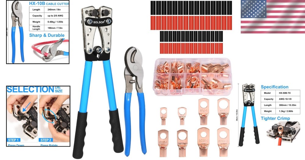 Durable Battery Cable Crimper with Interchangeable Dies – Ideal for All Projects