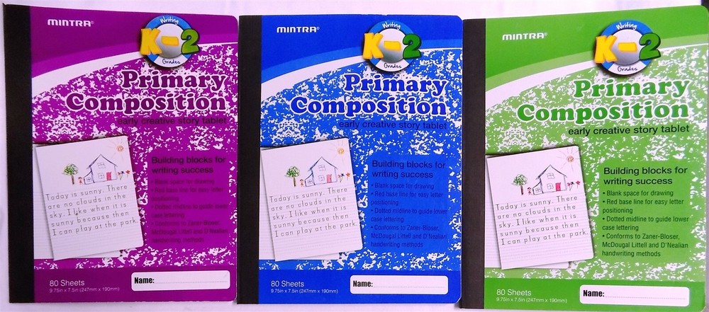 Mintra Office Primary Composition Books 3 Primary Ruled - Assorted