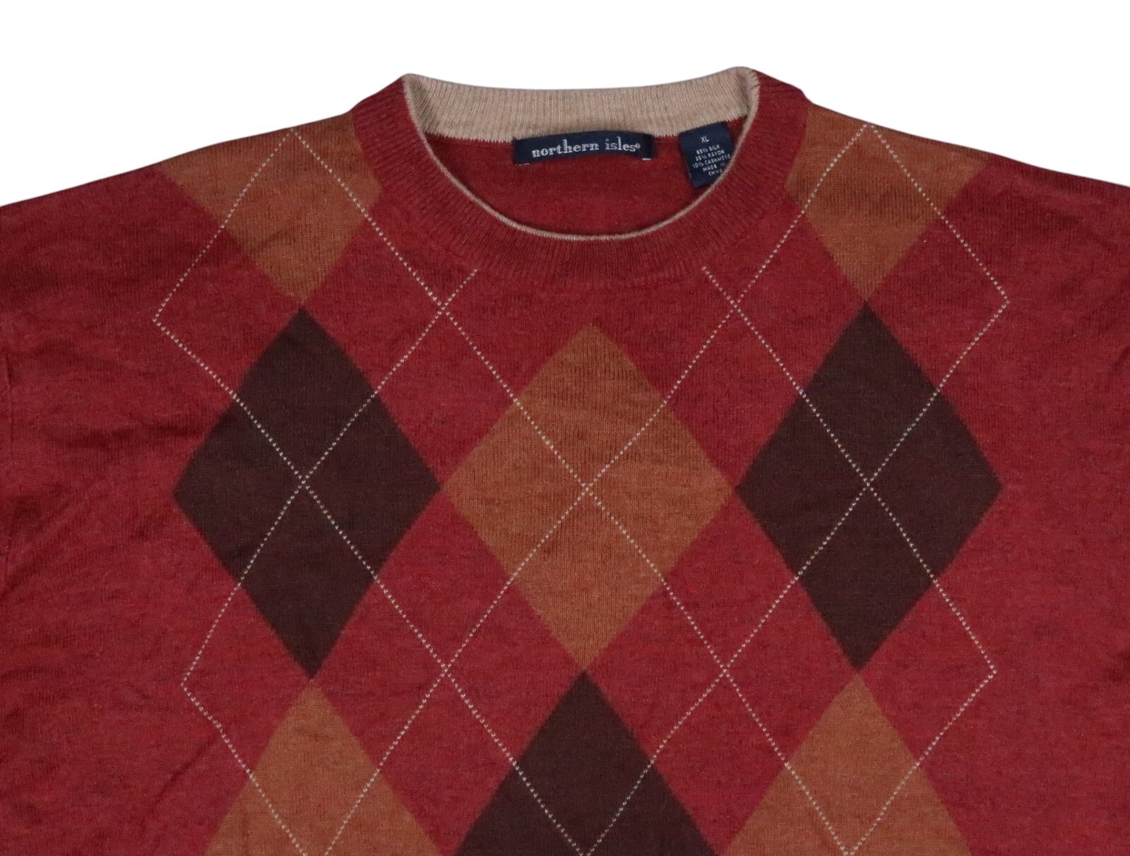 northern isles silk rayon cashmere ARGYLE sweater lightweight men xl long sleeve