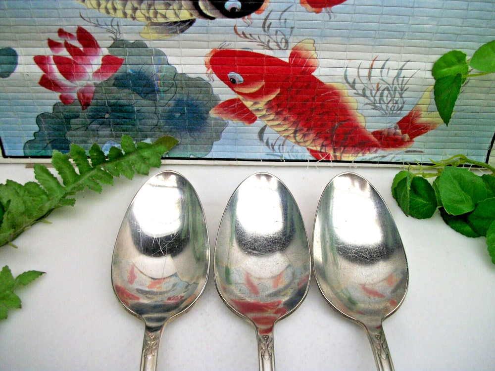 3 International Rogers AVALON Cabin Silverplate Solid Serving Spoons 1940