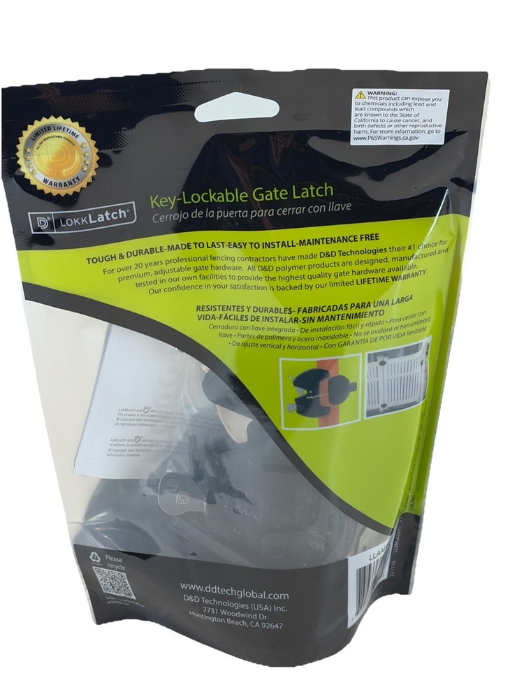 D&D Black Two Sided Key Lockable General Purpose Gate Latch LLAABRU 2 Keys