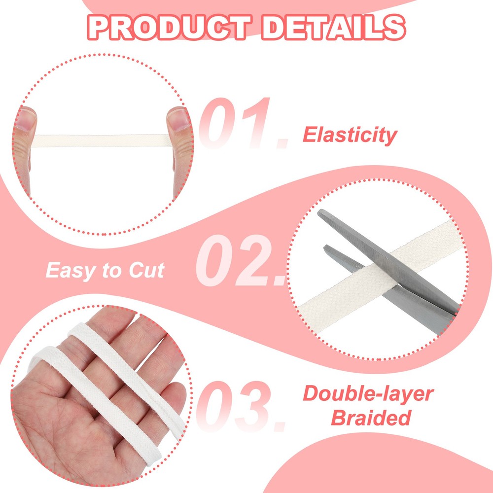 Flat Drawstring Cord 10mm x 27 Yd, Replacement Flat Rope with Ruler White