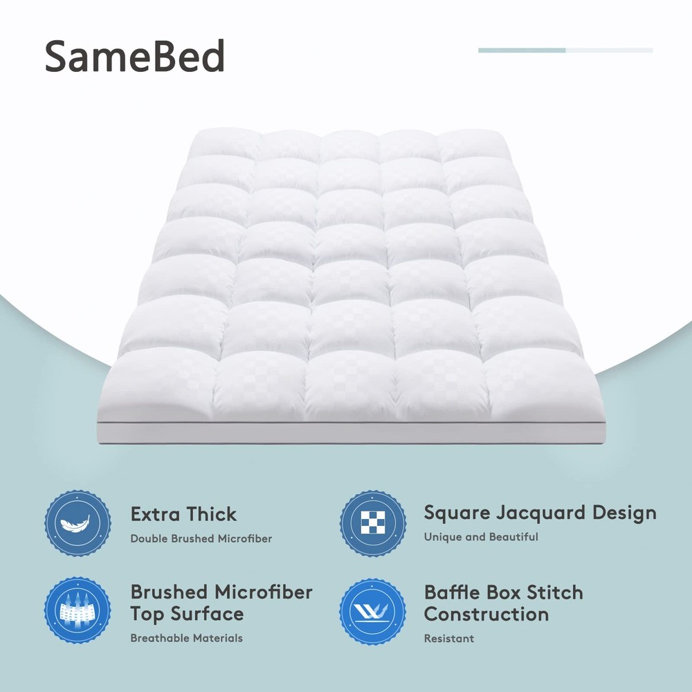 SameBed Mattress Topper Queen,Extra Thick Pad Cover for Queen, White