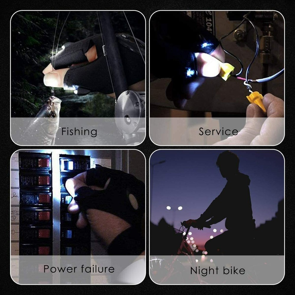 LED Flashlight Gloves, Tactical Fingerless 2 Pair