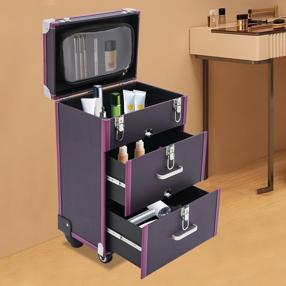 Large Rolling Cosmetic Case Makeup Trolley Rolling Makeup Case Waterproof