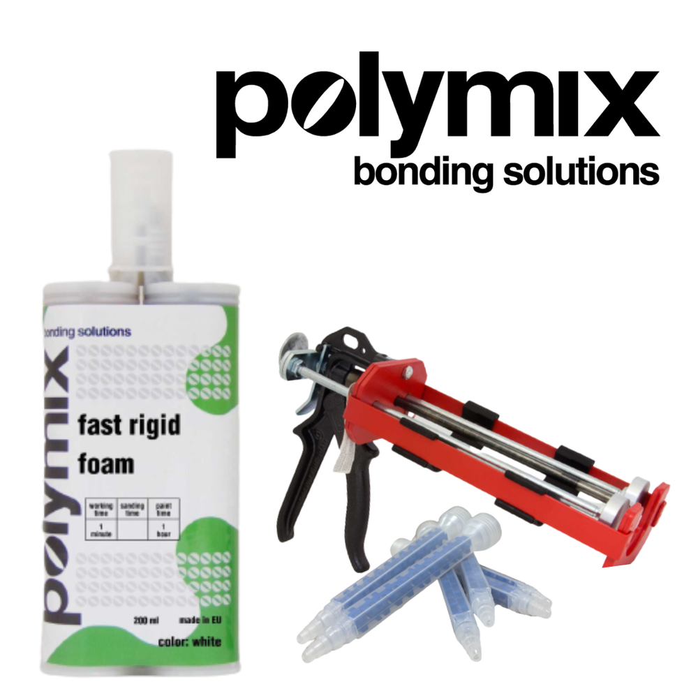 Polymix White Fast Rigid Foam Cartrdige 200ml and Two Mixing Application Tips