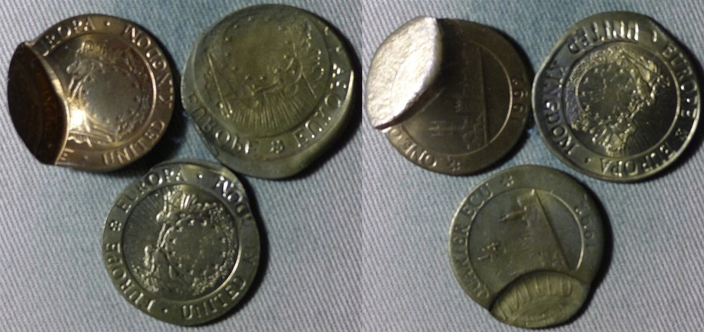 Error : Europa Pattern 1992 UK Lot 3 - 1/4 Ecu Green Brass Multi Errors IREC1347