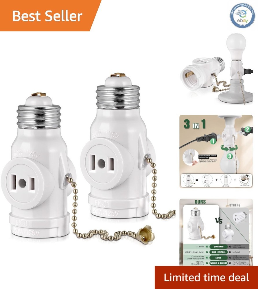 Eco-Friendly 2-Pack Light Socket Adapter with Pull Chain Switch - Safe & Stylish