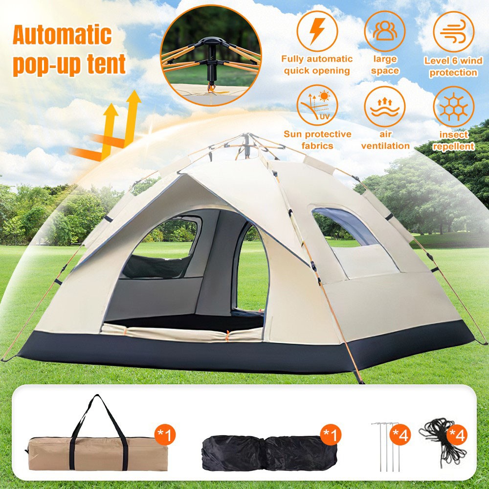 3-4 Person Automatic Camping Tent Hiking Instant Canopy Pop Up Tents Waterproof