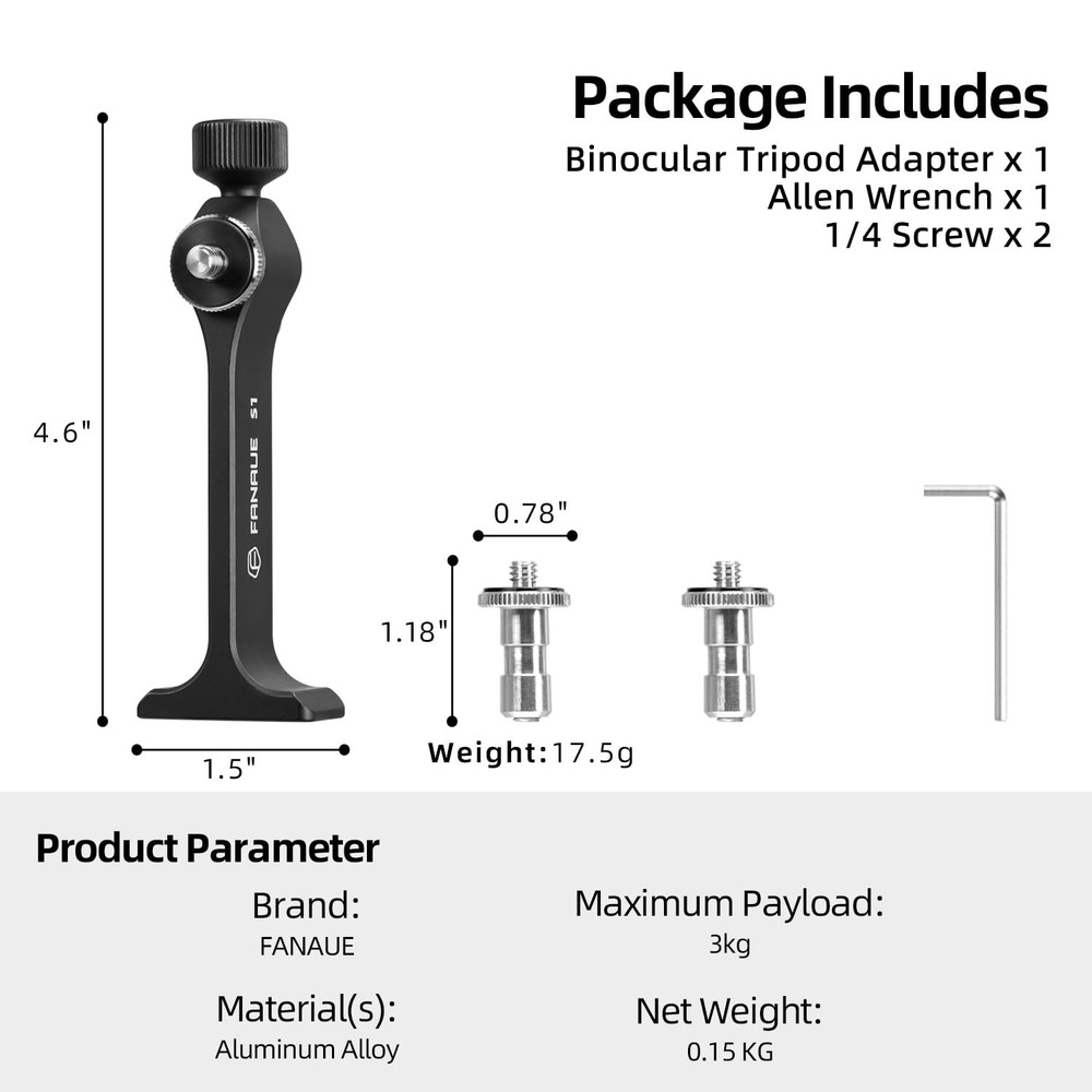 Binocular Tripod Adapter 1/4 Inch Threading Mount Aluminum s1pro Adjustable