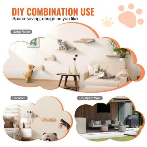 Wall Mounted Cat Shelves with 2 Jumping Posts 2 Hammocks up to 40 lbs