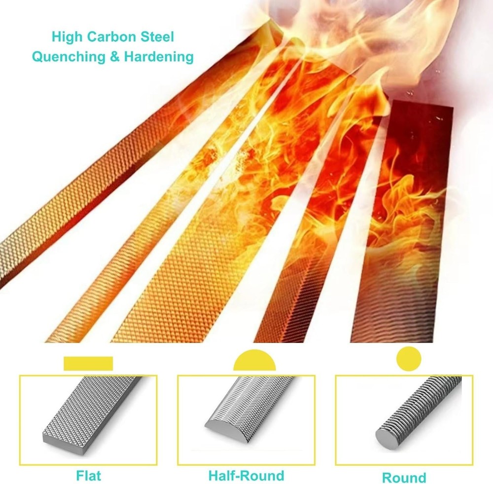 Complete 3PCS 8-Inch Metal File Set - Flat, Round & Half-Round Performance Tools