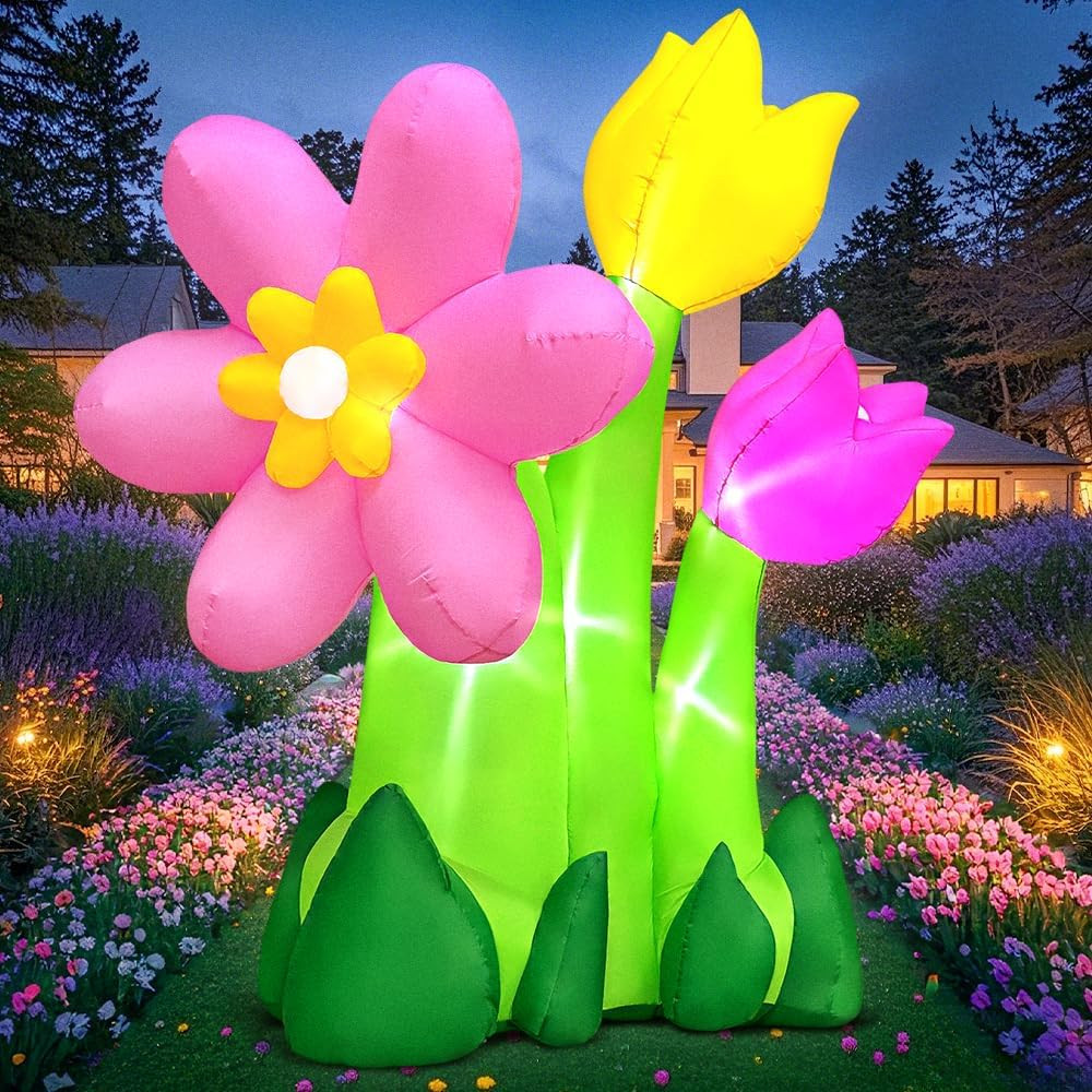 6FT Inflatable Spring Flowers with LED Lights for Easter Garden Party Decor