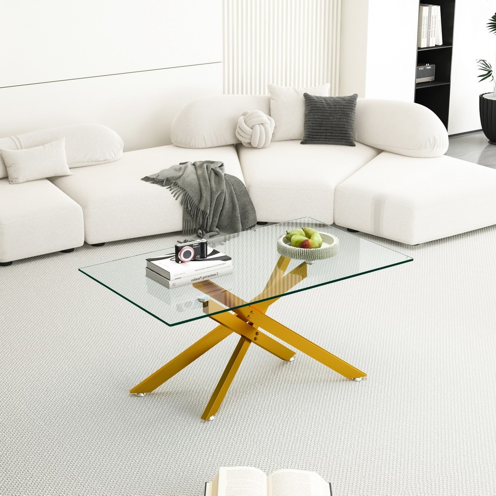 39.4" Rectangular Clear Tempered Glass Coffee Table Living Cocktail Centre Table