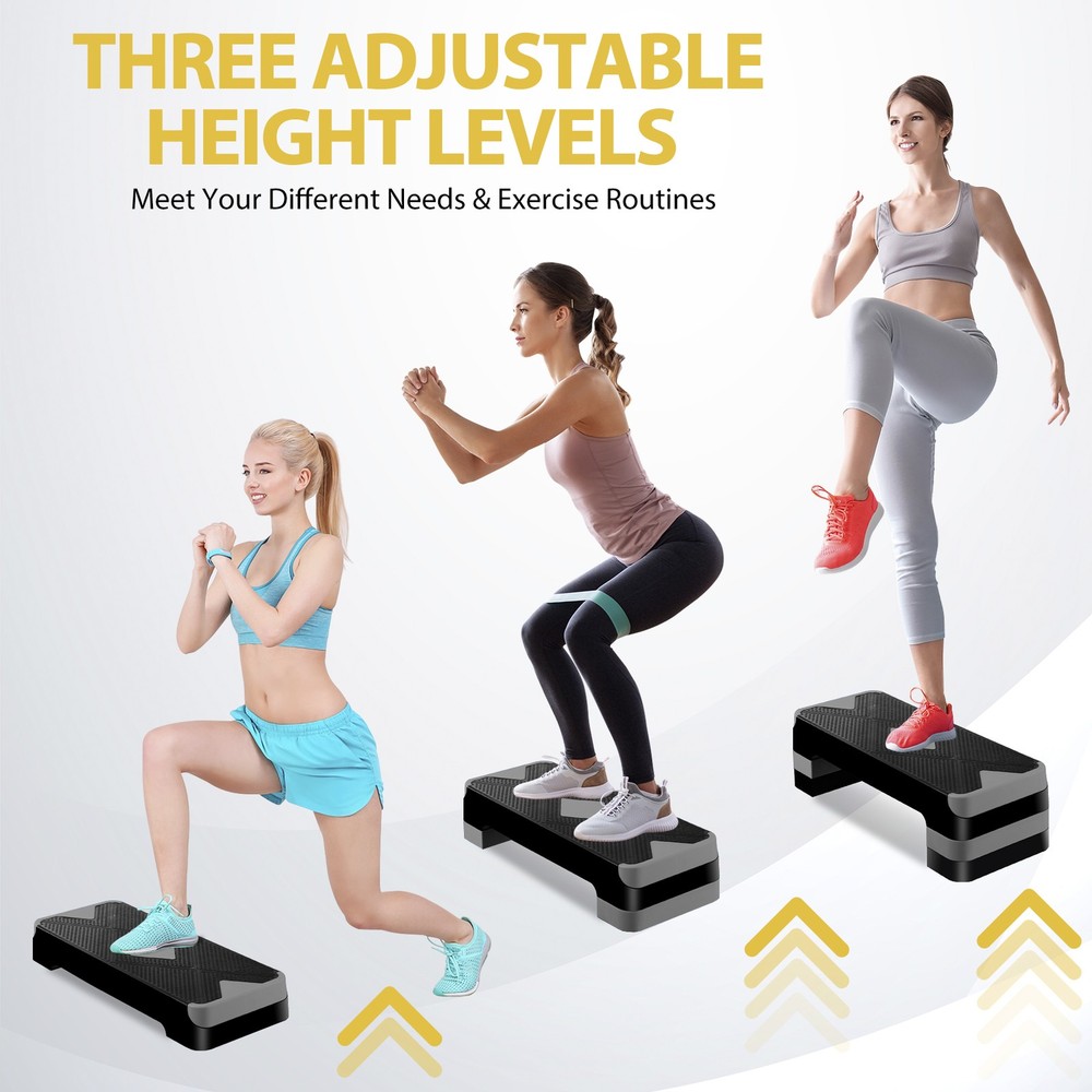 Adjustable 27" Aerobic Step Exercise Non-Slip Platform Stepper 4" - 8" Grey