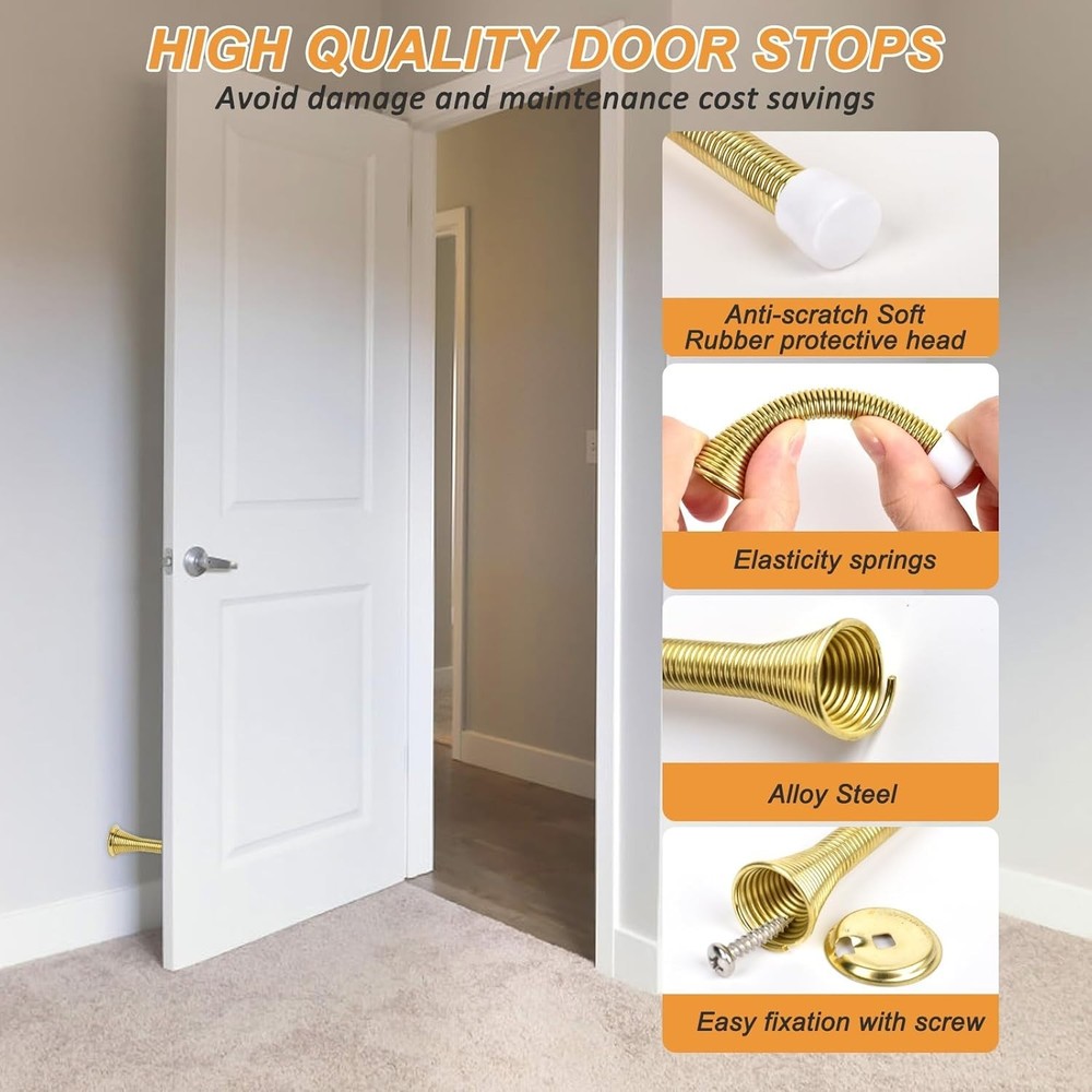 AVOID EXPENSIVE BULK PRICING!! 2-PACK Spring Door Stops ~ Polished Brass