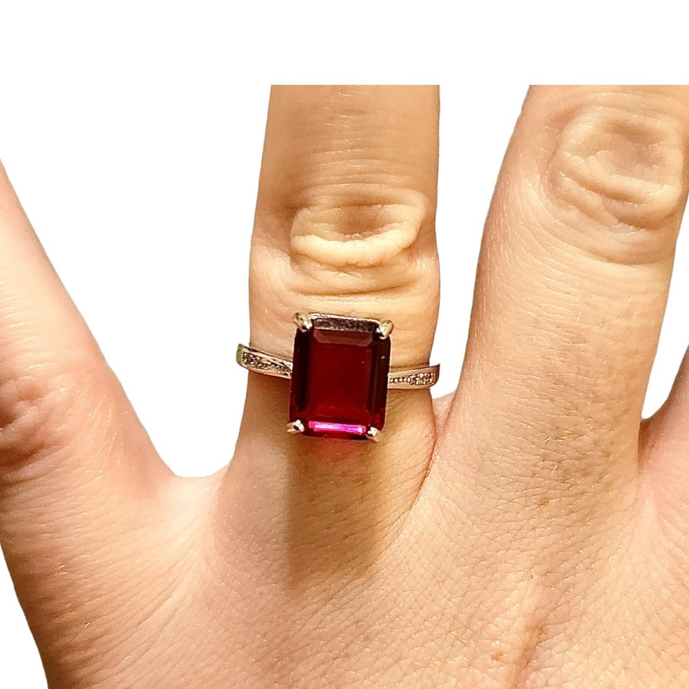 Ruby Ring 925 Sterling Silver Jewelry Emerald Cut Size 6 7 8 9 lab-created