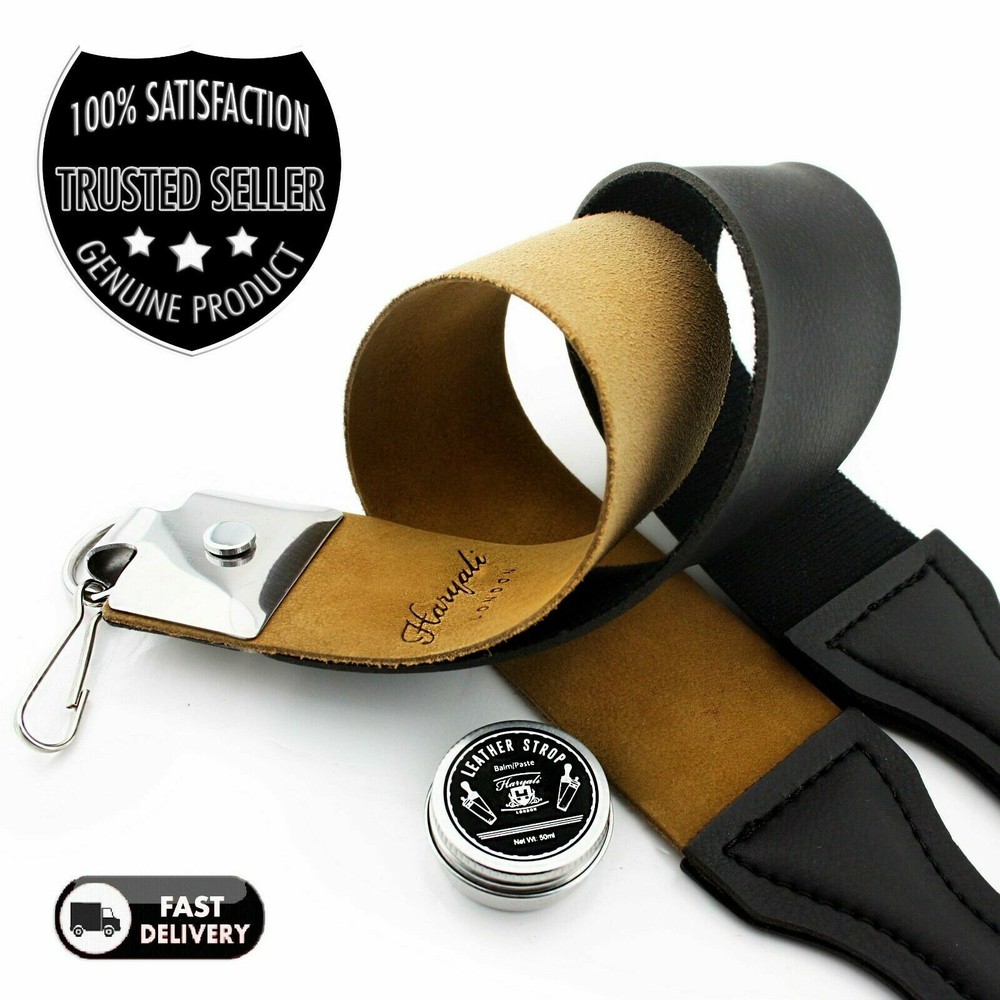 Genuine Leather Double Sided Strop 100% Canvas Knife Razor Sharpening Belt Paste