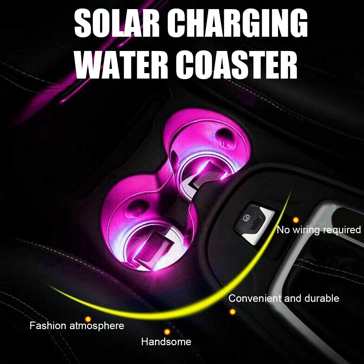 2pcs LED Solar Cup Pad Car Light Cover Interior Decoration Car Light Accessories
