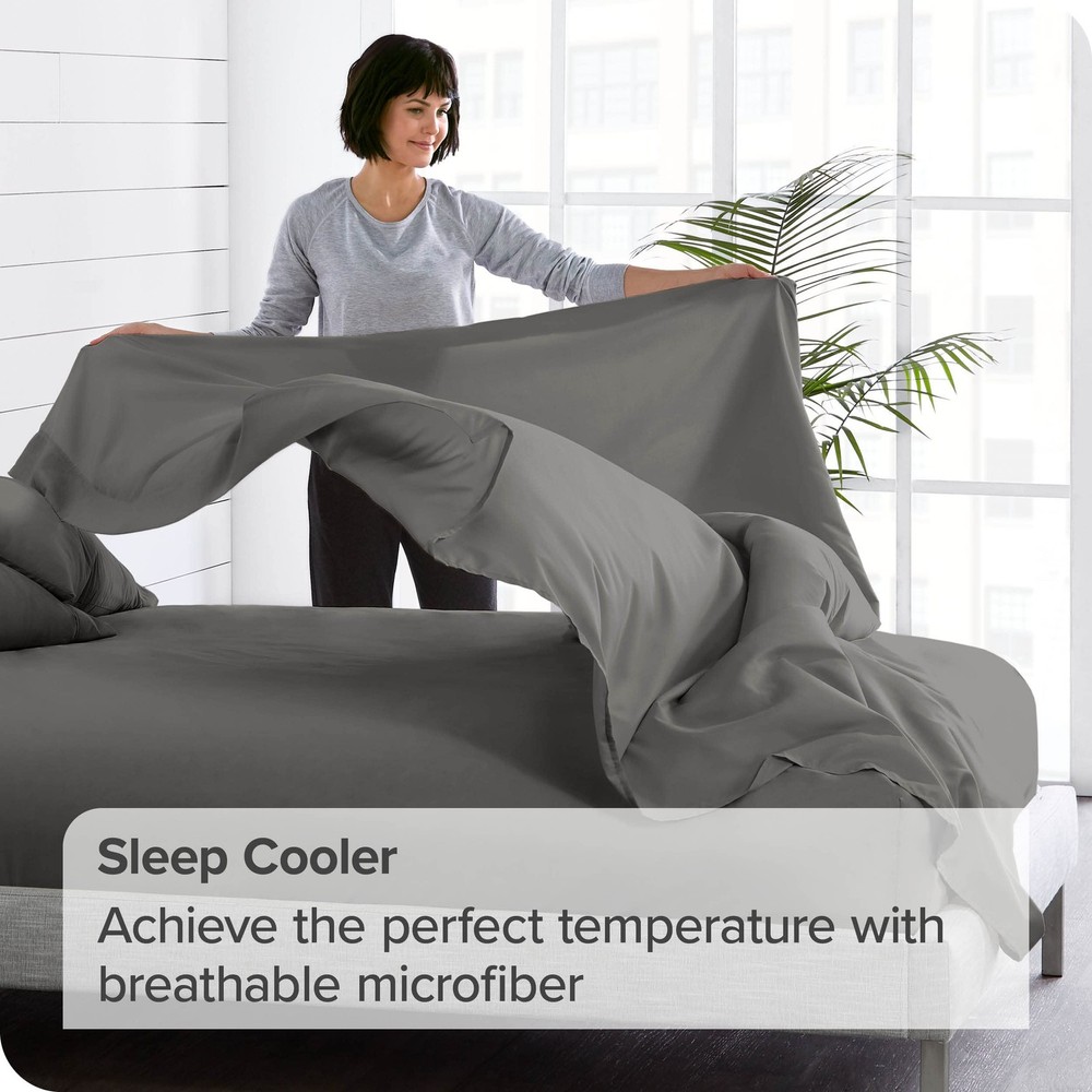 Kitchen Queen 5 Pack Queen Flat Sheets Ultra Soft Microfiber Grey 90x102