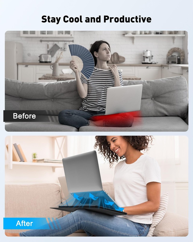 Adjustable Laptop Lap Desk, 3 Angles, Non-Slip PU Leather, Retractable Mouse Pad
