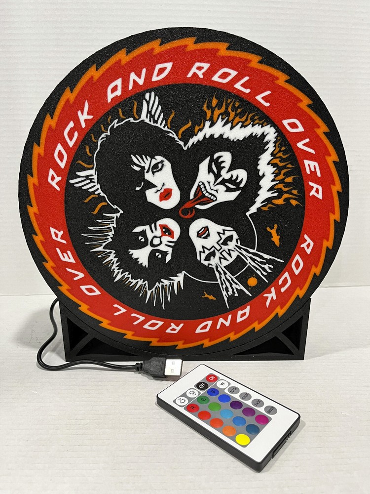 KISS Rock and Roll Over light box, colored bright LEDs with stand and remote