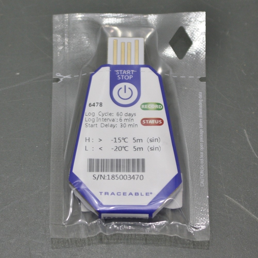 Traceable USB Temp Data Logger 6478, Single Use Thermometer, -15° C, -20° C