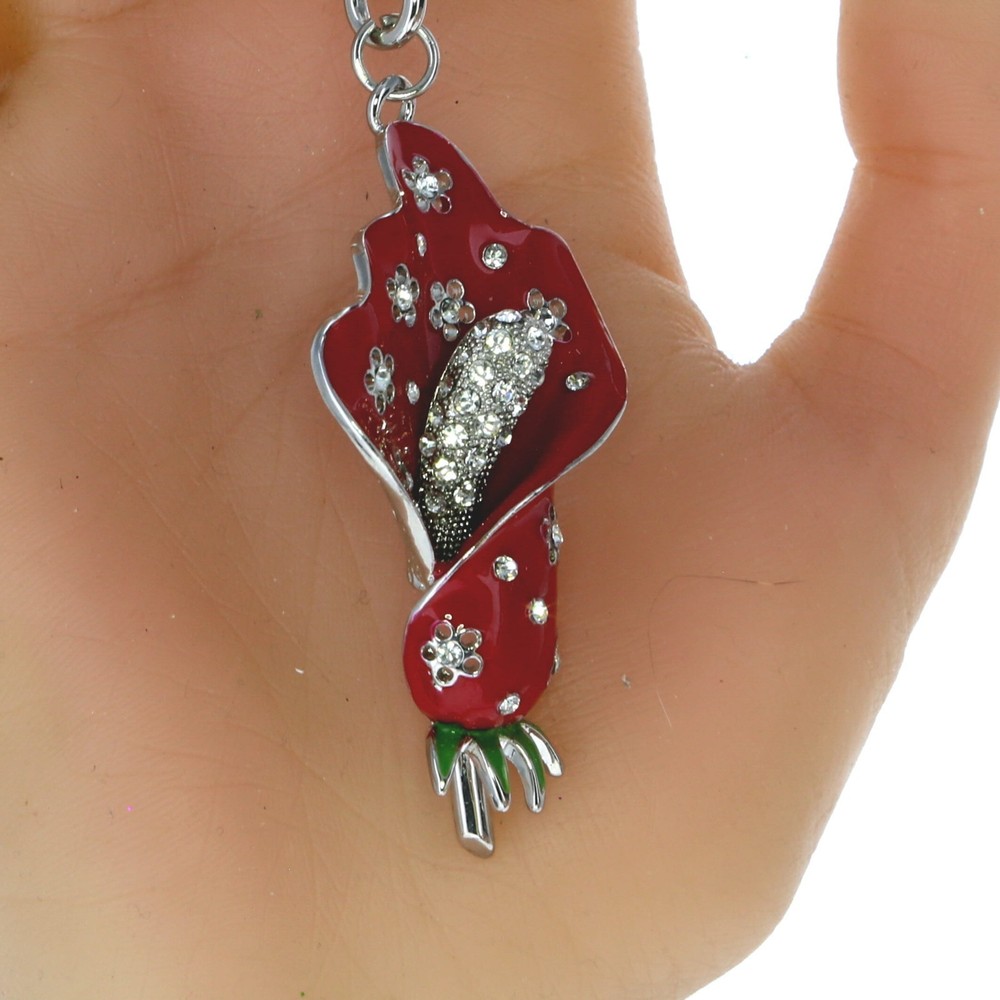 Red Rose Enamel Rhinestone Charm Keychain Keyring