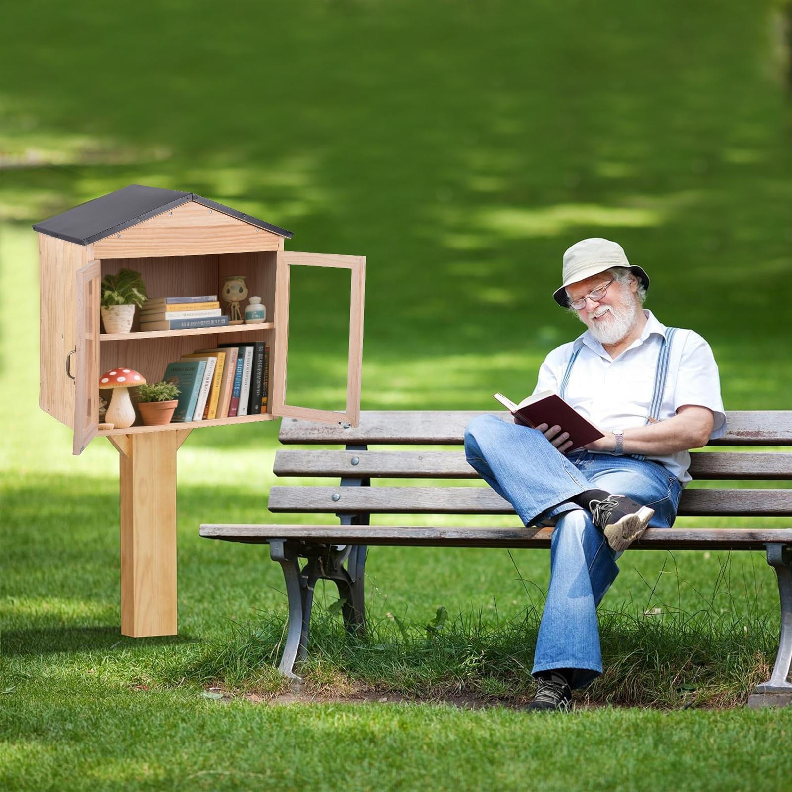 Little Library Box Outdoor Free Library Kit, DIY Little Free Library Double Door