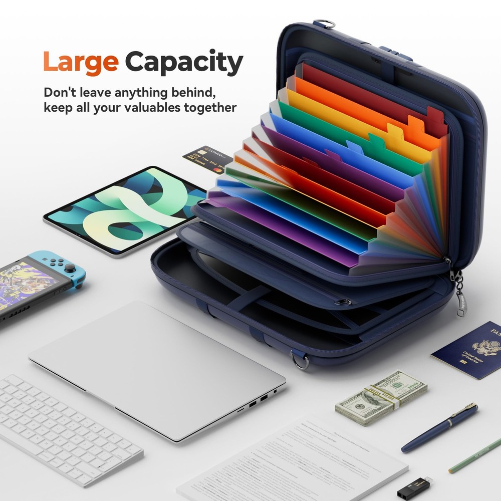Nacial Fireproof Document Box Lock Shoulder Strap Hard-Shell Fireproof File Orga