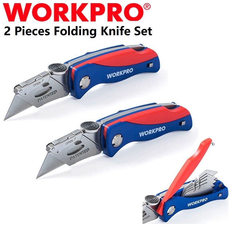 WORKPRO Folding Utility Knife 2PCS Set Quick-Change Blade w/ 10PCS Extra Blades