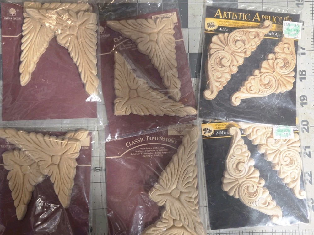 6 Pkgs Artistic Wood Appligues