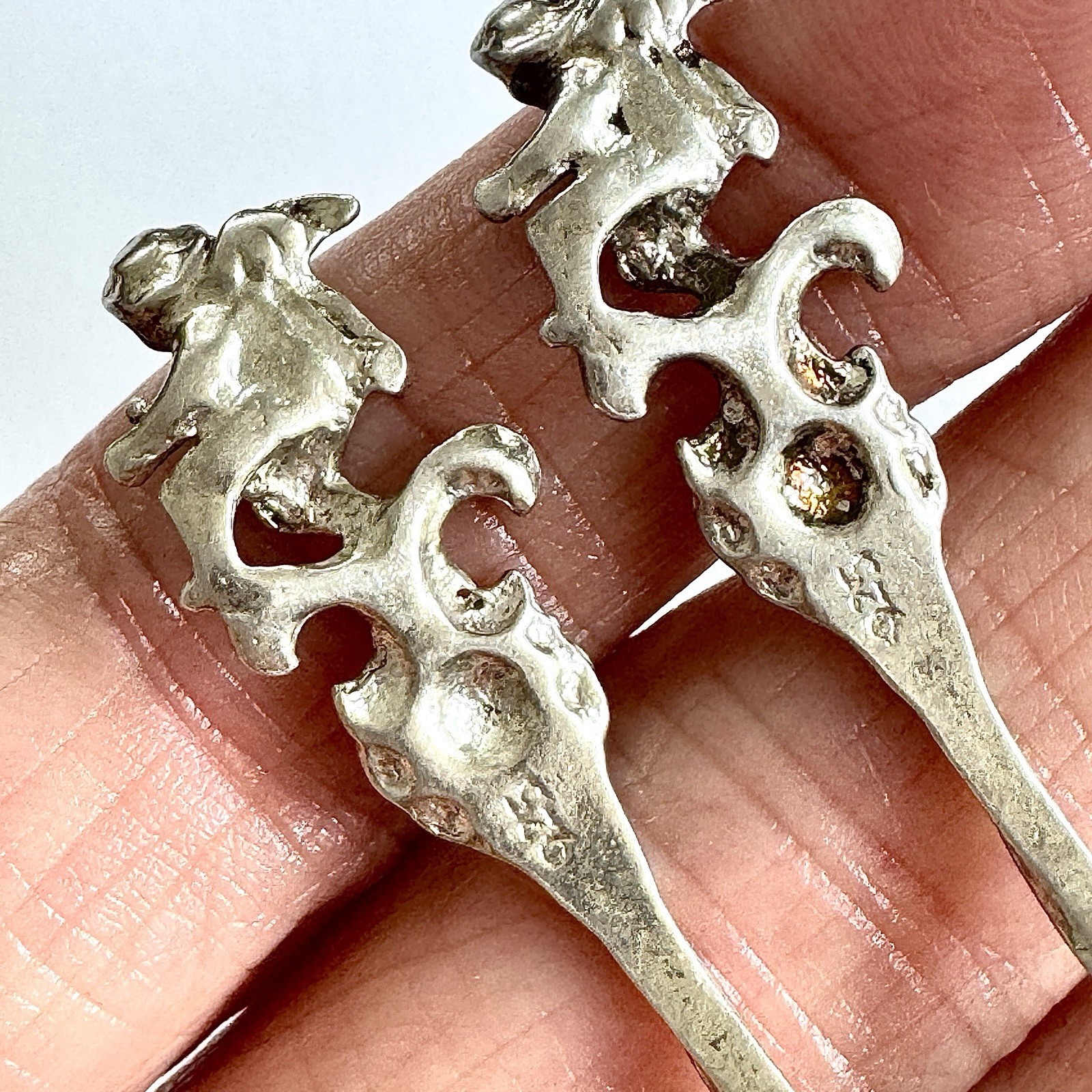 Pair 925 Sterling Salt Spoons Cherub Antique Angel Putti Snuff 7.4g Set of Two