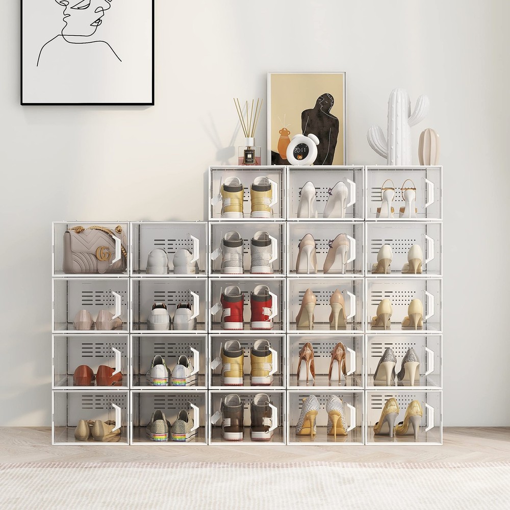 X-Large Shoe Storage Box Fit Size 11, Clear Plastic Stackable Shoe Organizer ...