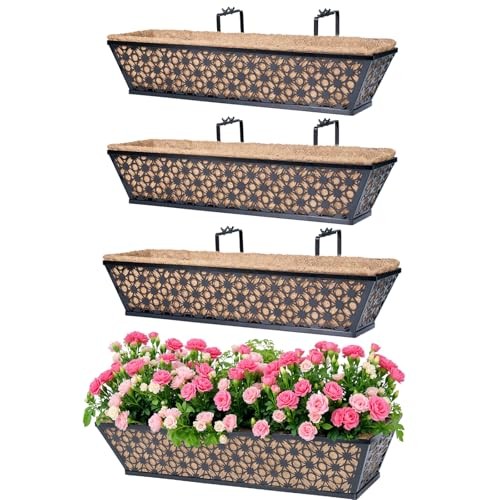 Window Planter Box with Adjustable Bracket and Coco Liner for 24 inch 4 pcs