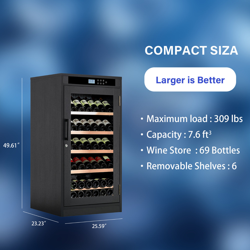 7.6 ft3 LED Touch Screen Display Constant Temperature Black Grape Wine Cooler