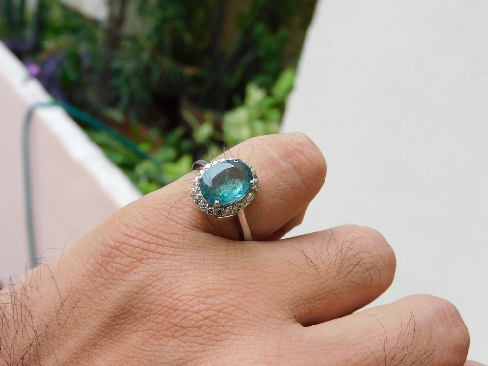 4.24 Ct Natural Aquamarine Diamond Anniversary Ring 14K Solid White Gold Size 7