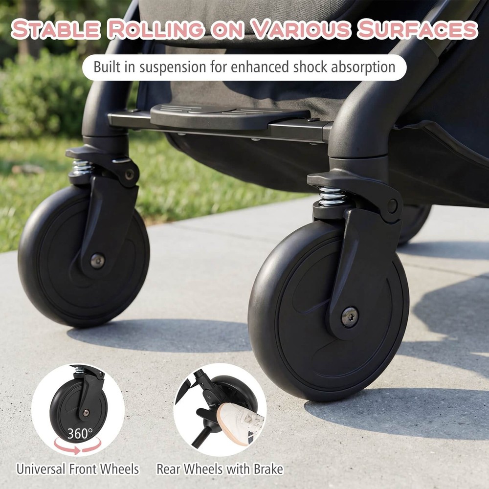 Lightweight Baby Stroller w/One-Hand Folding, Extendable Canopy, Storage Baske