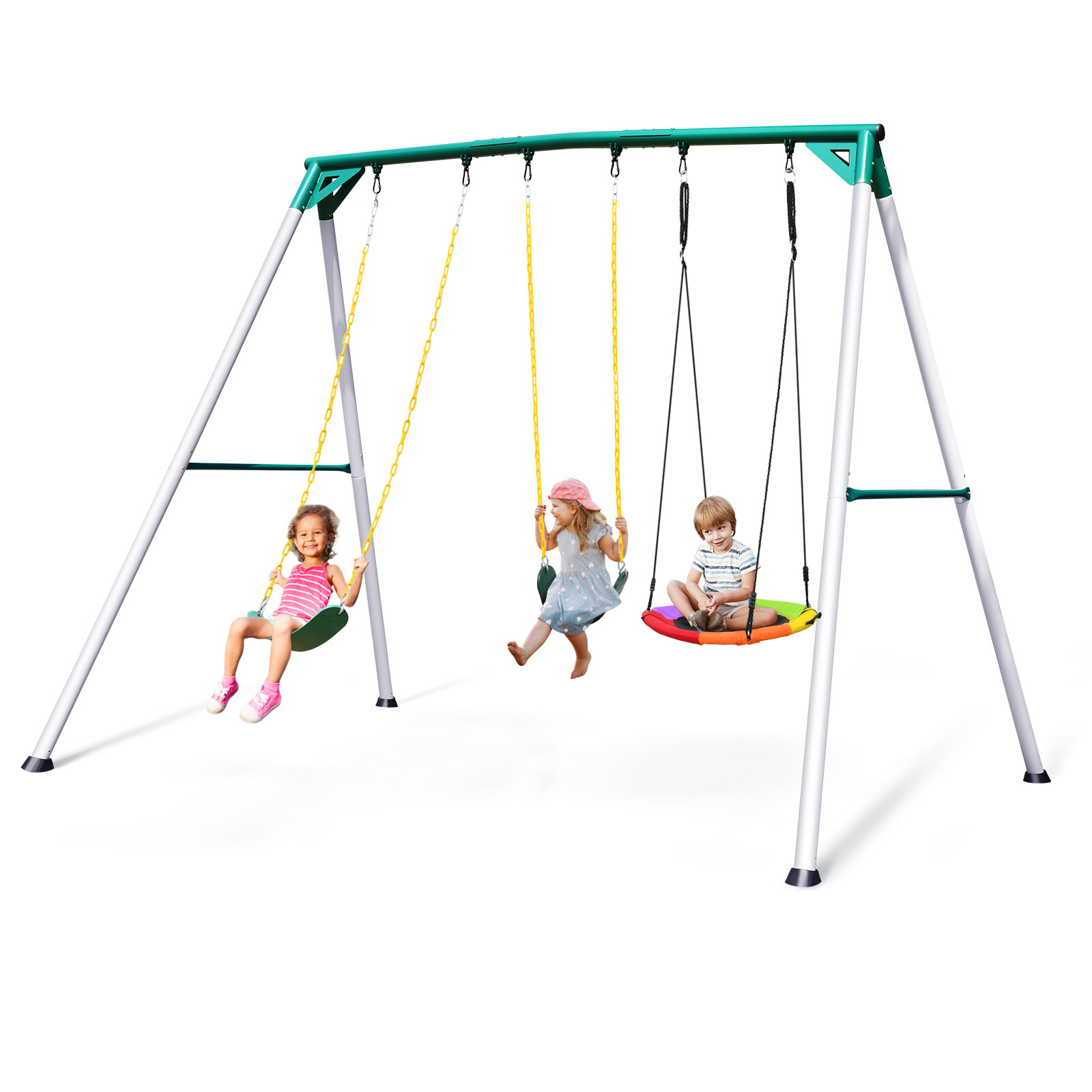 700 LBs Heavy Duty Swing Set 9.5ft Frame Weatherproof Kids & Adult With 3 Swings
