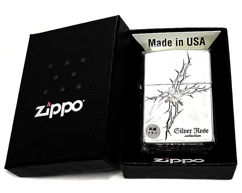Zippo Rose Pure Silver Metal Cross One Sided Processing Etching Lighter Regular