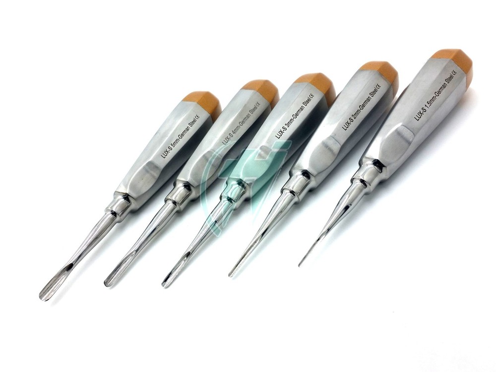 GERMAN 5 PCS STRAIGHT DENTAL SURGERY EXTRACTION LUXATING ELEVATOR-( GOLD)