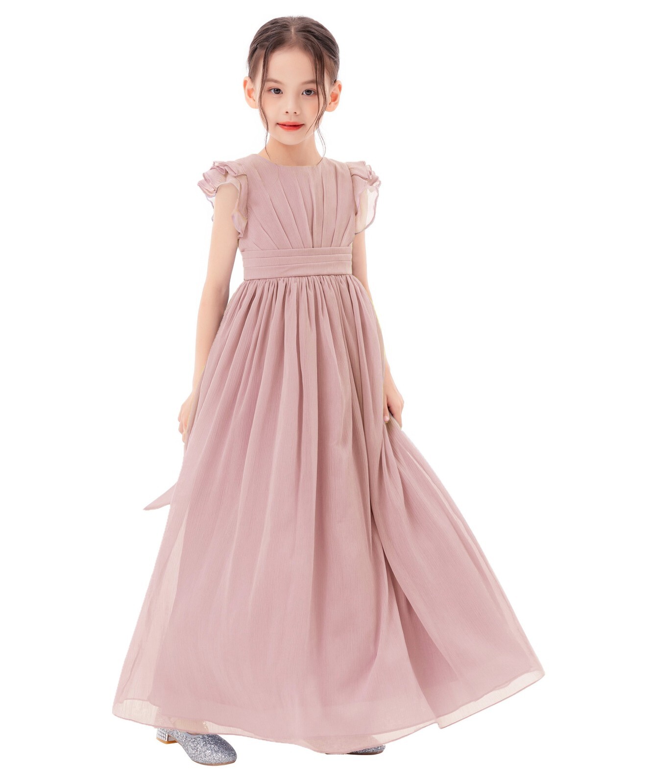 A-Line Scoop Neck Girls Dresses Chiffon Pleated Dress A-Line Flower Girl Dresses