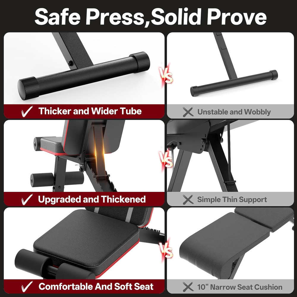 Adjustable Weight Bench, Foldable Incline Decline Flat Bench with 660 Lb Capacit