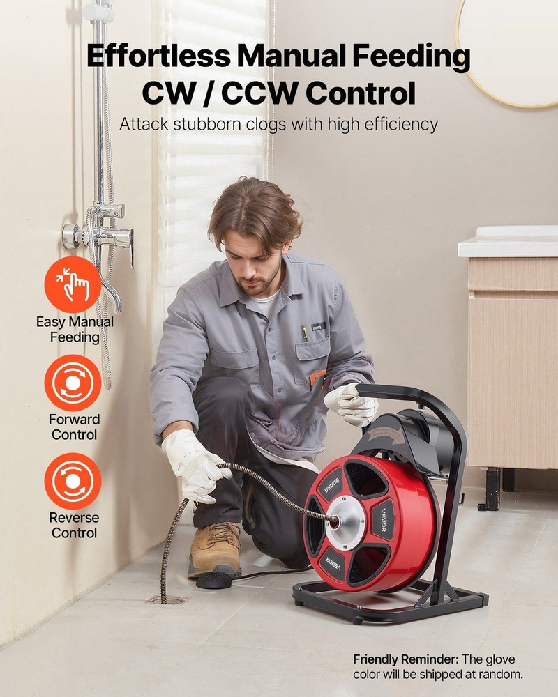 Sewer Snake Machine 50ft 1/2", 4 Interchangeable Cutters