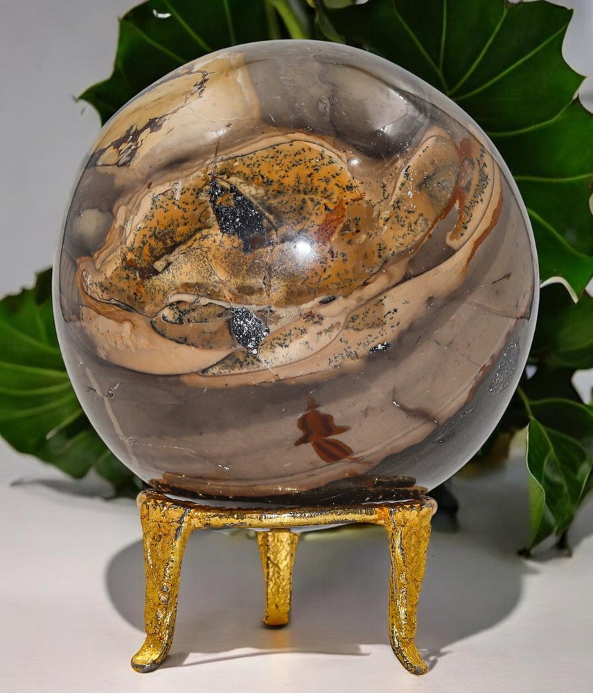 Grey POLYCHROME Jasper Crystal Sphere Healing Metaphysical Stone Decor Gift 85mm