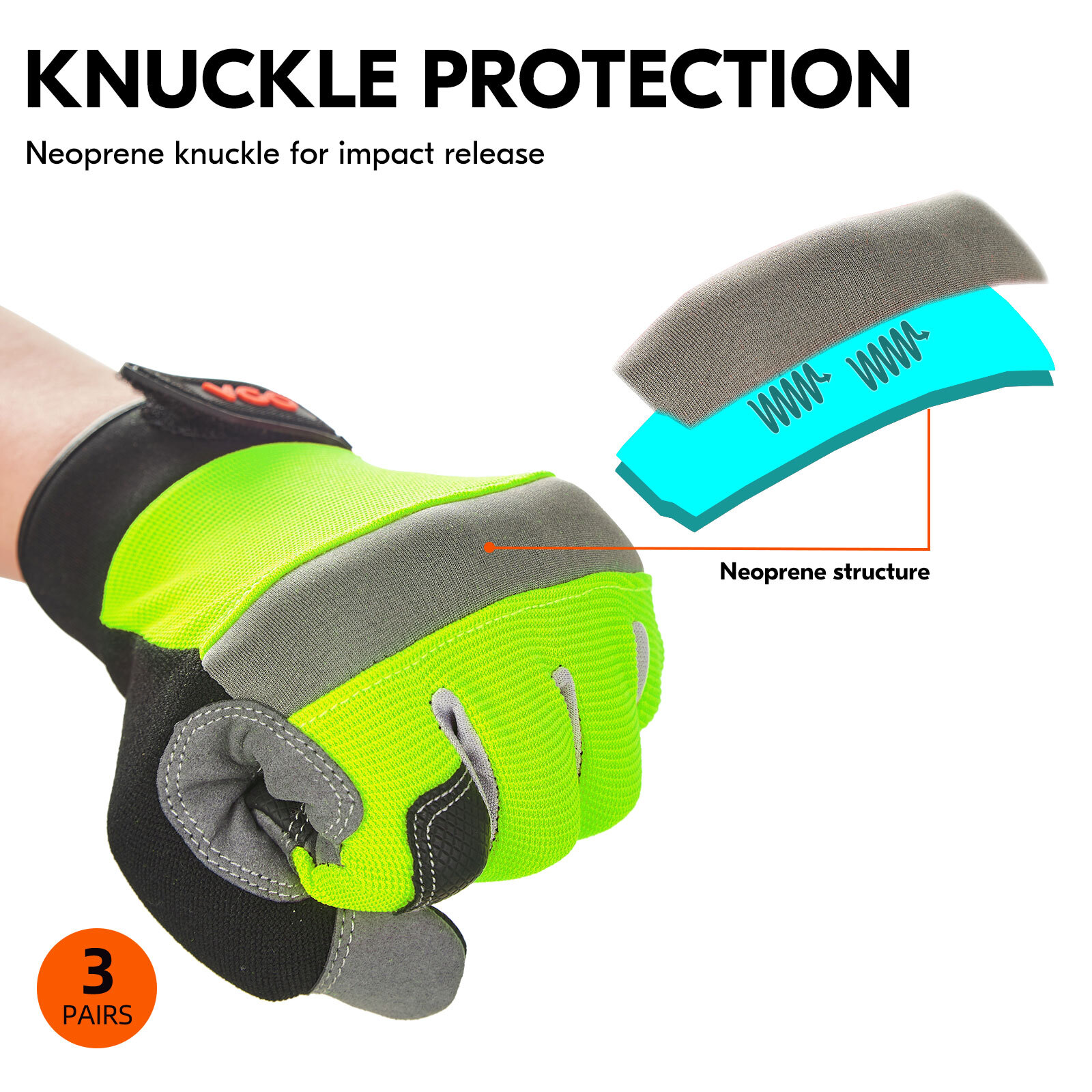 Vgo 1/3Pairs Synthetic Leather Work Gloves for Men, Mechanic Gloves(SL7584)