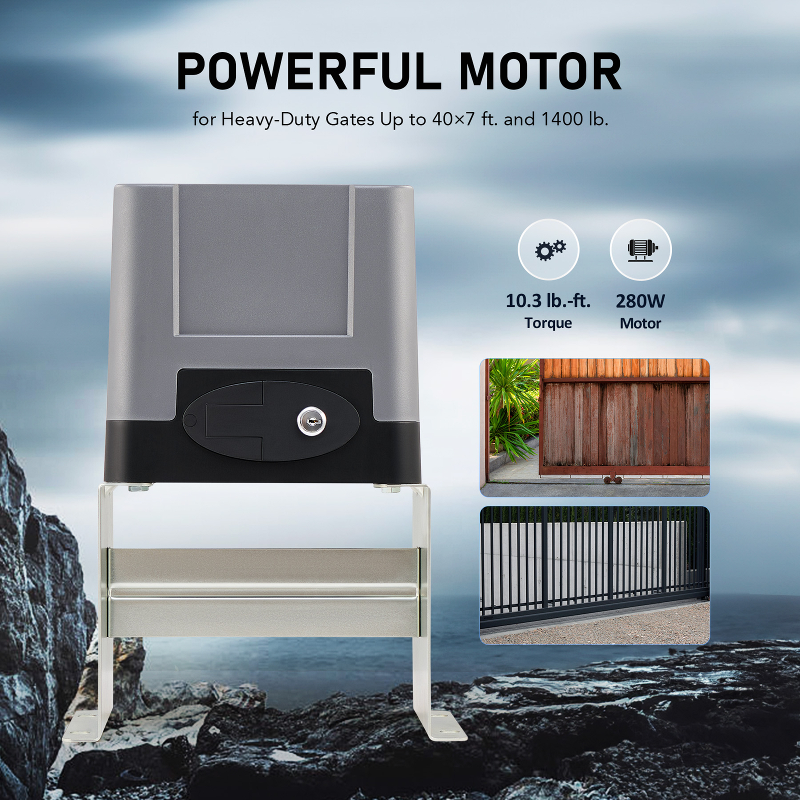 CO-Z 1400lb Sliding Gate Opener Security System Kit - APP & Keypad & 4 Remotes