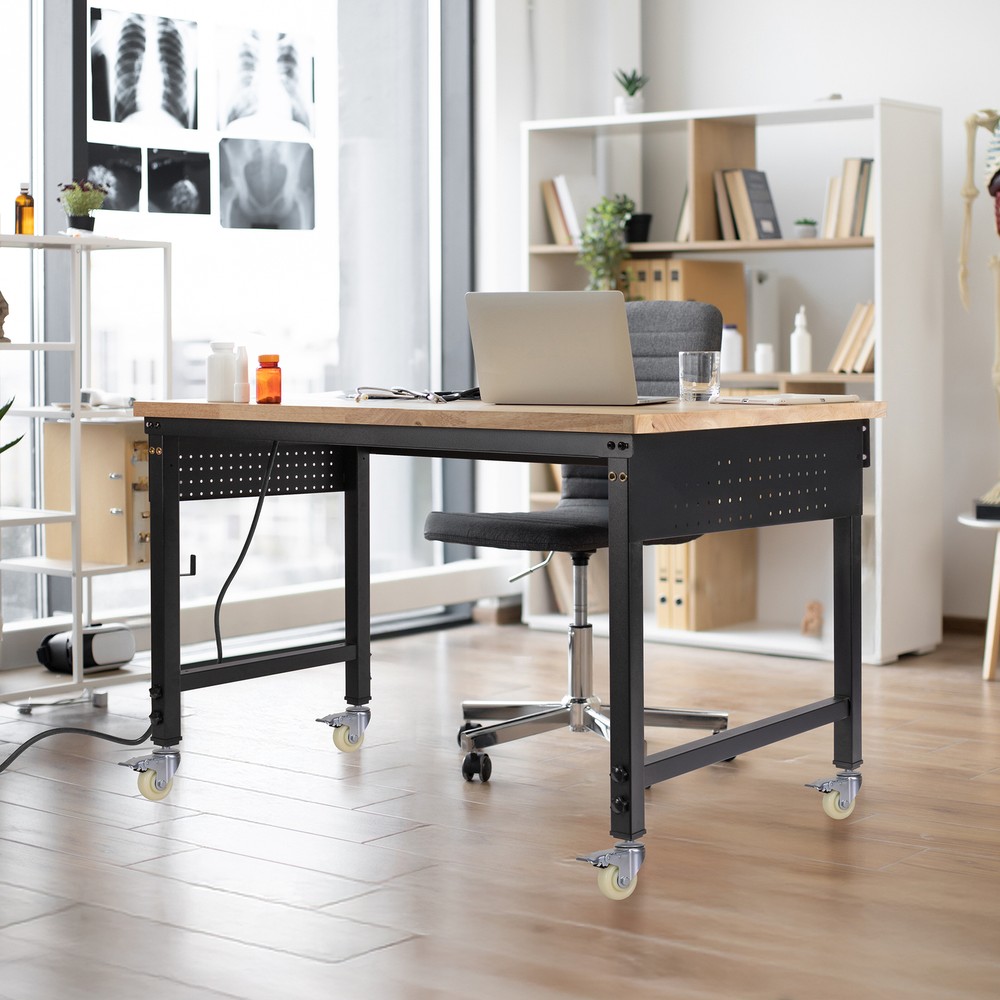 Adjustable Height Workbench 48"L x 24"W Work Bench Table w/ Power Outlets&Wheels